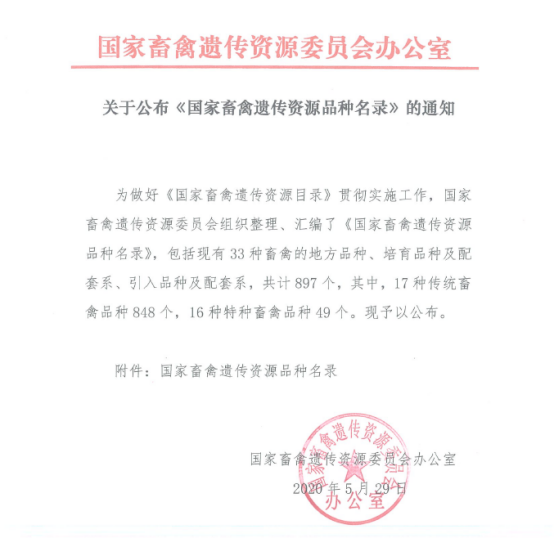 公司科技产品农大3号、农大5号被列入新颁布的《国家畜禽遗传资源目录》